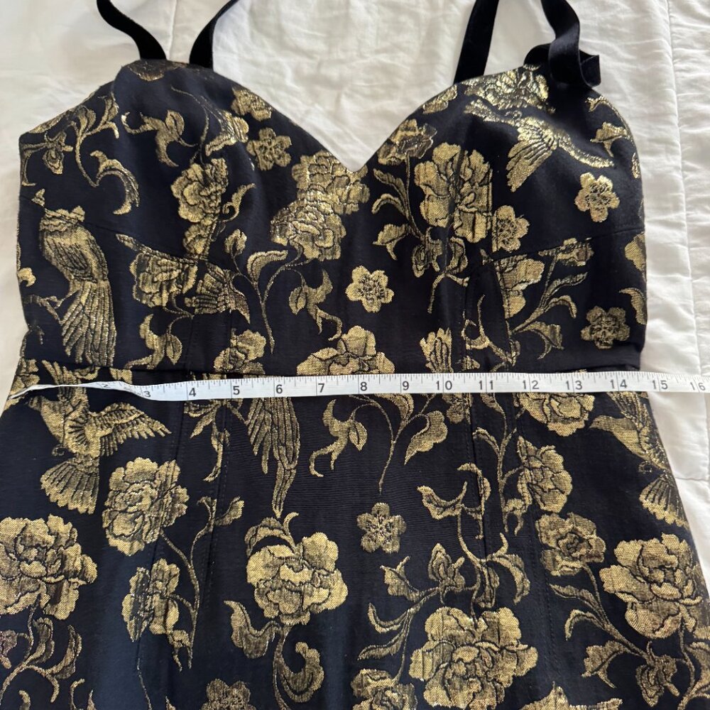 Anthropologie Maeve Black & Gold Floral Birds Jacquard Dress - Picture 16 of 16